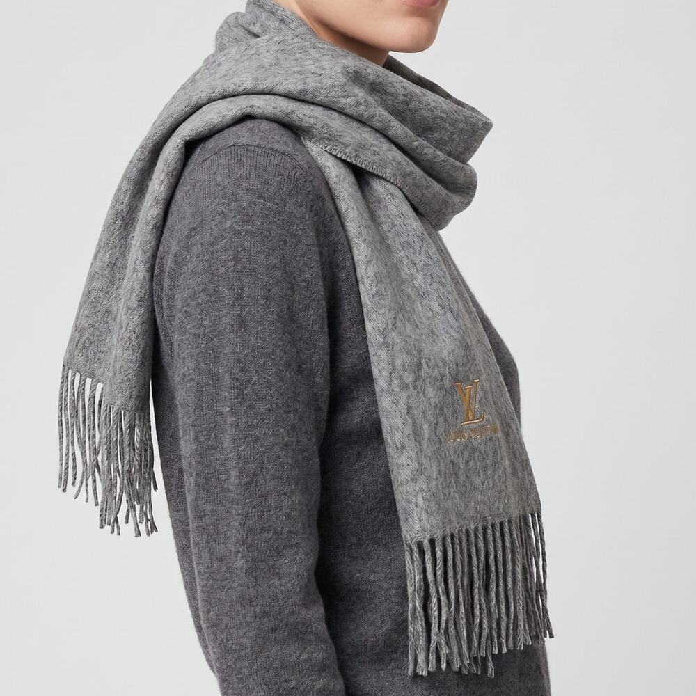 Apaca Camargo Gray Brushed Peruvian Wool Blend Scarf Woven 70”